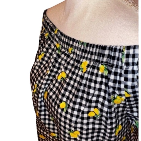 Ladies Chloe + Rene Brand Gingham Patterned BLK WHT Blouse w/Lemon Details SZ XL - Picture 3 of 5